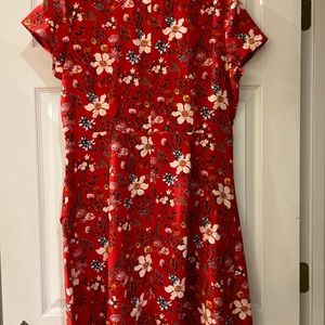 Loft Red Floral faux wrap dress size 14p NWT